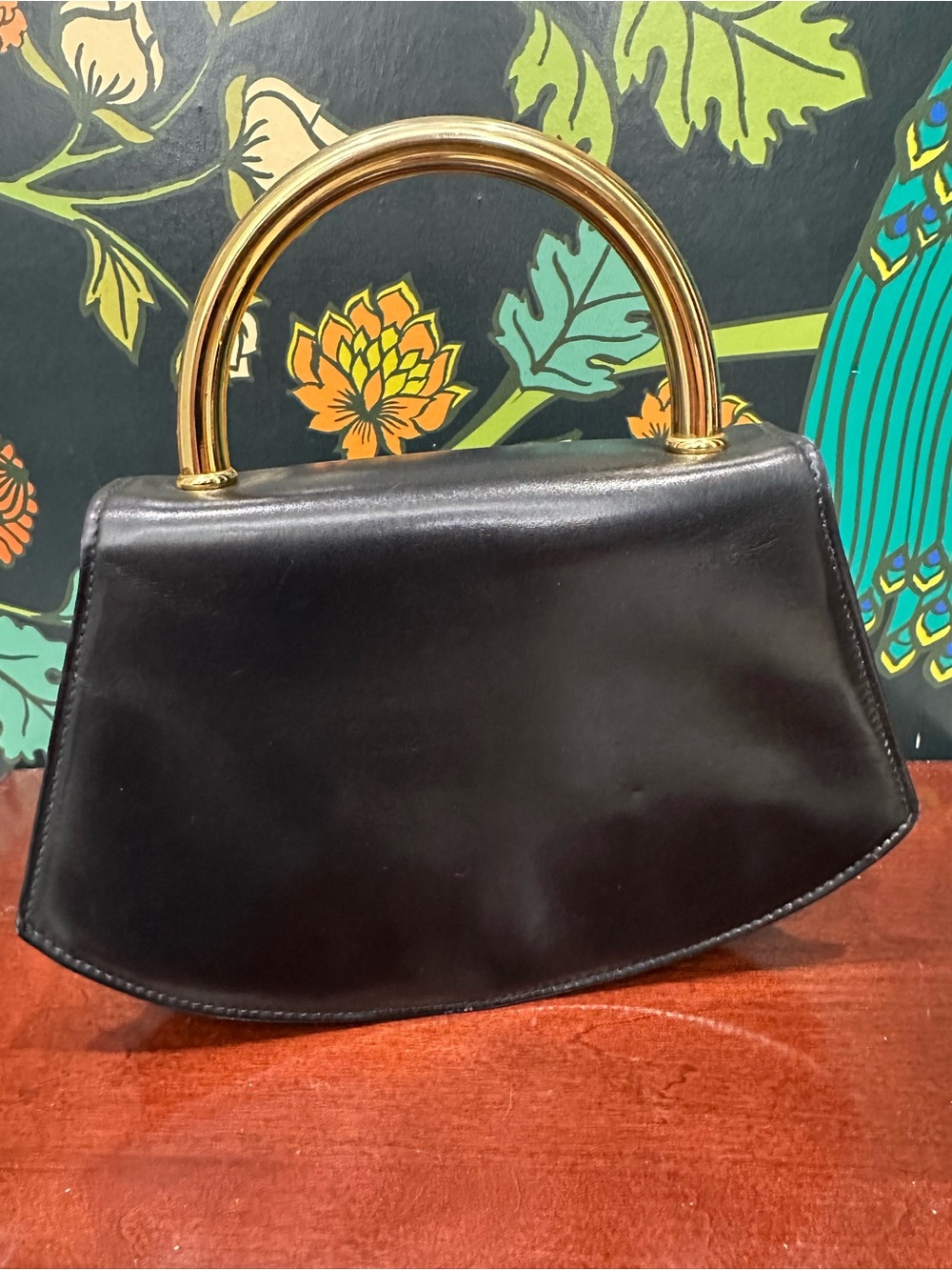 Vintage Bally Black Leather Top Handle Bag Gold Metal Handle Made in Italy - Picture 11 of 17